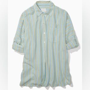 America Eagle Go Big oversized button up shirt cover-up pool to party blue L